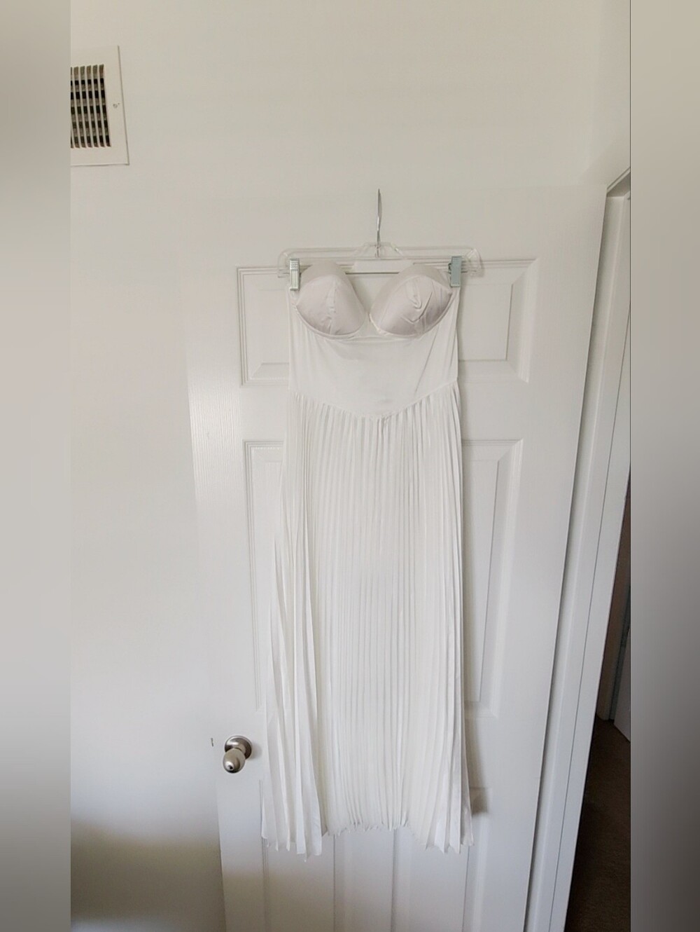 Fashion Nova Strapless White Pleated Maxi Dress